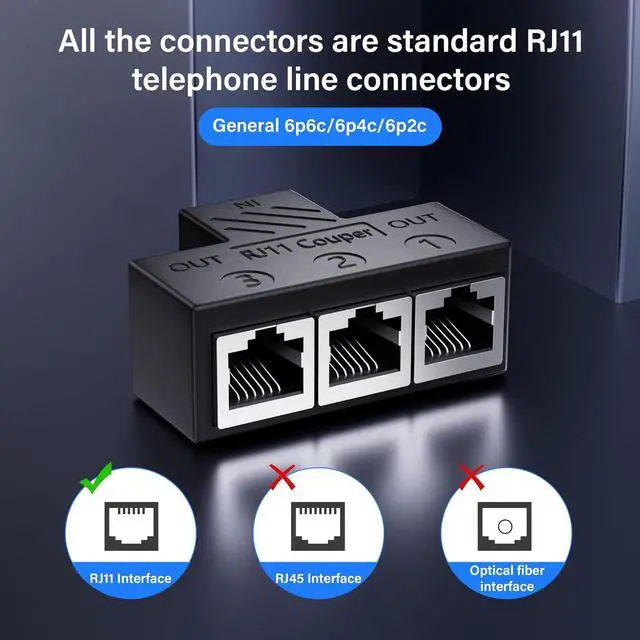 Alt view image 6 of 7 - RJ11 Coupler RJ11 Female to 3 Female 6P6C Telephone Inline Coupler Telephone Extension Adapter for Landline Fax Machine (1 to 3)