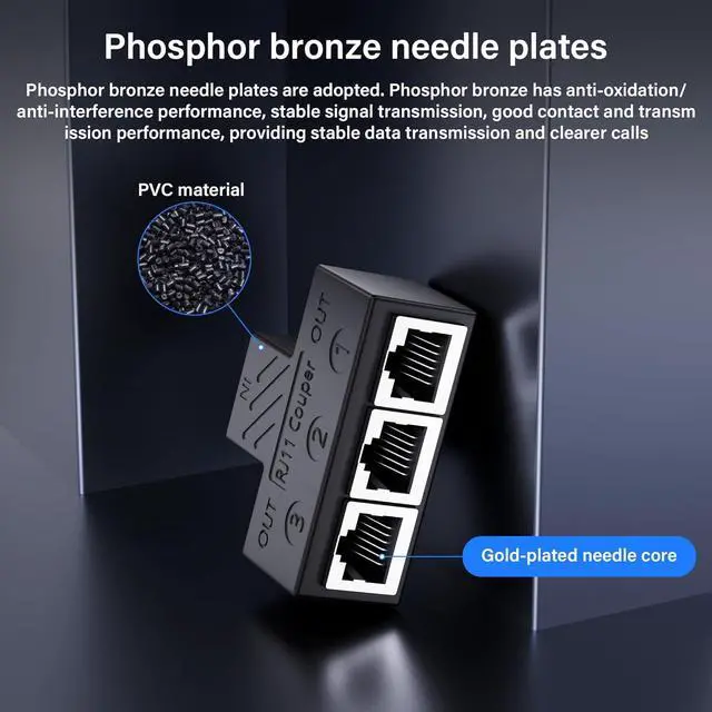 Alt view image 4 of 7 - RJ11 Coupler RJ11 Female to 3 Female 6P6C Telephone Inline Coupler Telephone Extension Adapter for Landline Fax Machine (1 to 3)