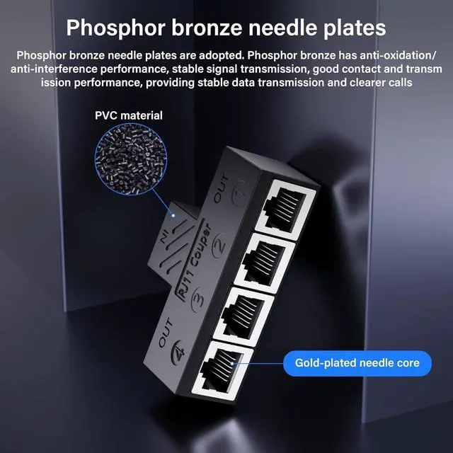 Alt view image 5 of 7 - RJ11 Coupler RJ11 Female to 4 Female 6P6C Telephone Inline Coupler Telephone Extension Adapter for Landline Fax Machine (1 to 4)