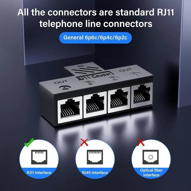 Alt view image 6 of 7 - RJ11 Coupler RJ11 Female to 4 Female 6P6C Telephone Inline Coupler Telephone Extension Adapter for Landline Fax Machine (1 to 4)