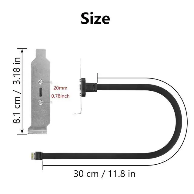 Alt view image 5 of 7 - USB 3.1 Front Panel Header Type-C Extension Cable with Panel Mount Screw 10 Gbps Type-E 20Pin Male to USB-C Female Adapter Cable with Half Height Bracket,30cm/11.8inch (Half Height 1 Port)