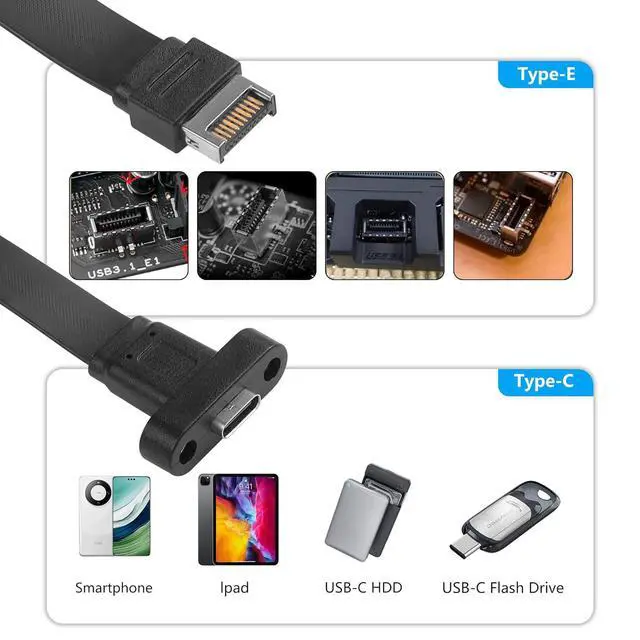 Alt view image 2 of 7 - USB 3.1 Front Panel Header Type-C Extension Cable with Panel Mount Screw 10 Gbps Type-E 20Pin Male to USB-C Female Adapter Cable with Half Height Bracket,30cm/11.8inch (Half Height 1 Port)