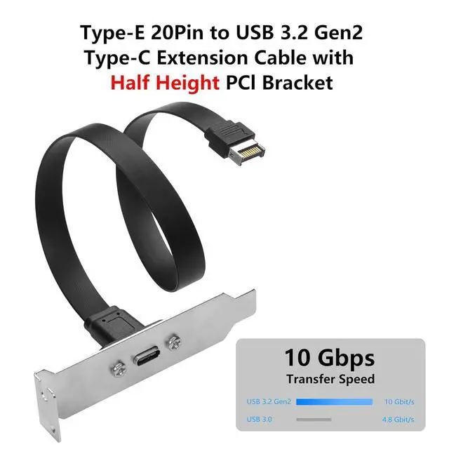 Alt view image 7 of 7 - USB 3.1 Front Panel Header Type-C Extension Cable with Panel Mount Screw 10 Gbps Type-E 20Pin Male to USB-C Female Adapter Cable with Half Height Bracket,30cm/11.8inch (Half Height 1 Port)