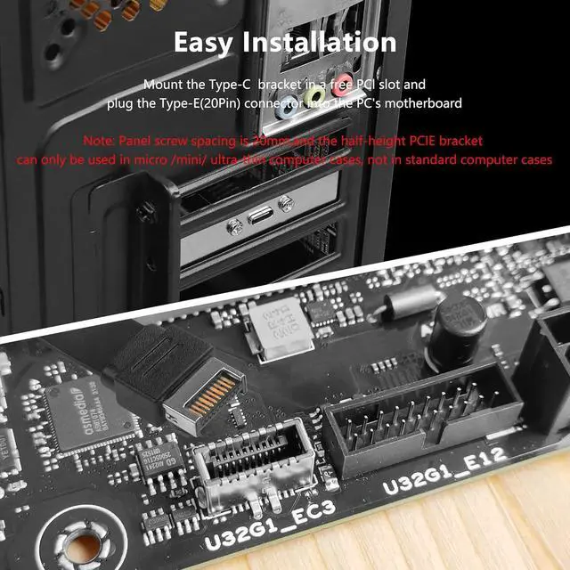 Alt view image 3 of 7 - USB 3.1 Front Panel Header Type-C Extension Cable with Panel Mount Screw 10 Gbps Type-E 20Pin Male to USB-C Female Adapter Cable with Half Height Bracket,30cm/11.8inch (Half Height 1 Port)