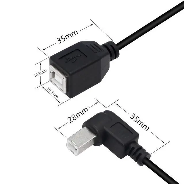 Alt view image 5 of 6 - USB 2.0 Type-B Printer Cable, (2-Pack) USB 2.0 B Female to Left Angle B Male Printer Short Extension Cable,for Printer, Scanner, Mobile HDD and More (Left 2)