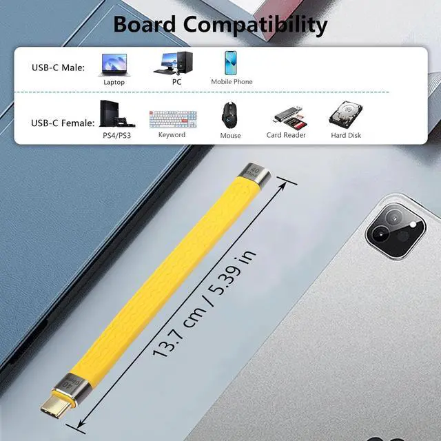 Alt view image 6 of 7 - 40Gbps USB4 Type C Extension Cable 100W PD Fast Charging 8K USB C to USB C Flat Slim FPC Data Cable for Laptop & Phone (Male to Female)