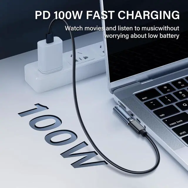 Alt view image 6 of 7 - USB C to 3.5mm Audio Adapter USB Type C to Aux Female Headphones Jack& 100W 2-in-1 PD Power Supply Adapter DAC USB C Headphone Adapter for USB C Devices Without 3.5mm Interface