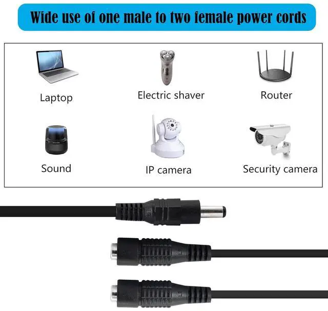 Alt view image 4 of 6 - DC Y Splitter Cable 1 Male to 2 Female,5.5mm x 2.1mm DC Power Extension Adapter Cable,for CCTV Surveillance Cameras,Surveillance Routers,DVR,and More(2PCS