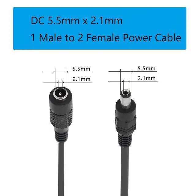 Alt view image 5 of 6 - DC Y Splitter Cable 1 Male to 2 Female,5.5mm x 2.1mm DC Power Extension Adapter Cable,for CCTV Surveillance Cameras,Surveillance Routers,DVR,and More(2PCS