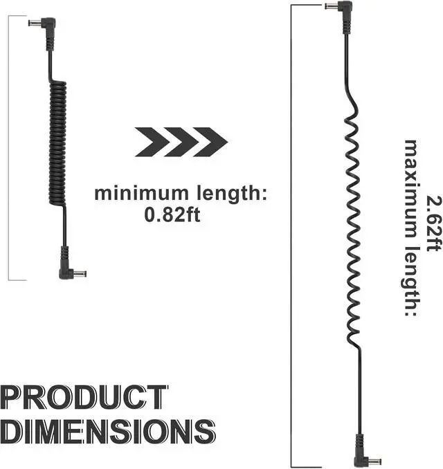 Alt view image 5 of 6 - DC Power Extension Cable DC 5.5MM x 2.5MM 90 Degree Male to Male Plug Cable Right Angle DC5525 Power Adapter Cable for Strip Lihgt,CCTVSecurity Camera,Monitors,etc(2pcs)