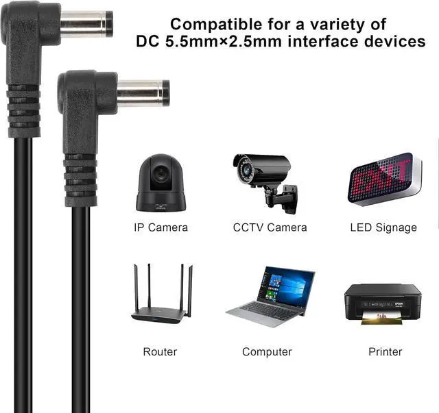 Alt view image 2 of 6 - DC Power Extension Cable DC 5.5MM x 2.5MM 90 Degree Male to Male Plug Cable Right Angle DC5525 Power Adapter Cable for Strip Lihgt,CCTVSecurity Camera,Monitors,etc(2pcs)