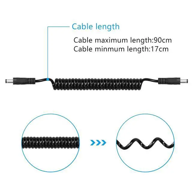 Alt view image 3 of 7 - DC 5.5MM x 2.1MM Male to Male Plug Power Adapter Cable DC Power Coiled Extension Cable for LED Strip,CCTV,Car,Security Camera,Etc(2 Pack)