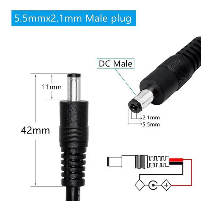 Alt view image 5 of 7 - DC Power Pigtails Cable,3FT DC 5.5MM x 2.1MM Male Plug to Bare Wire Open End Power Wire Supply Repair Cable,16 AWG Barrel Connector Pigtail for CCTV Security Camera,DVR,LED Strip Light Etc-2 Pcs(M)