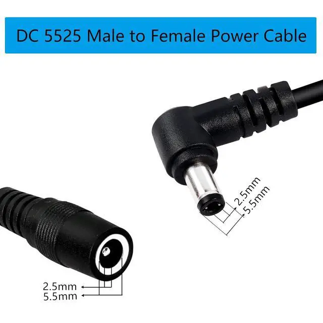 Alt view image 6 of 6 - 2 Pack DC5525 Power Extension Cable, DC 5.5mm x 2.5mm Right Angle Male to Female Power Adapter Cable,3FT 18AWG Heavy Duty Cord for Strip Lihgt,CCTV,Car,Monitors,etc. 1M