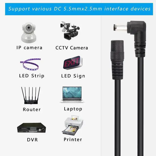 Alt view image 5 of 6 - 2 Pack DC5525 Power Extension Cable, DC 5.5mm x 2.5mm Right Angle Male to Female Power Adapter Cable,3FT 18AWG Heavy Duty Cord for Strip Lihgt,CCTV,Car,Monitors,etc. 1M