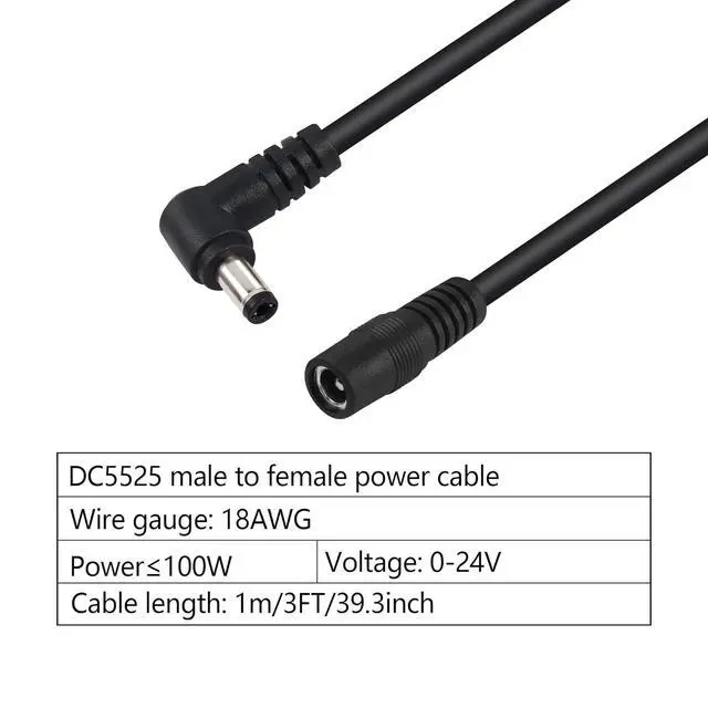 Alt view image 4 of 6 - 2 Pack DC5525 Power Extension Cable, DC 5.5mm x 2.5mm Right Angle Male to Female Power Adapter Cable,3FT 18AWG Heavy Duty Cord for Strip Lihgt,CCTV,Car,Monitors,etc. 1M