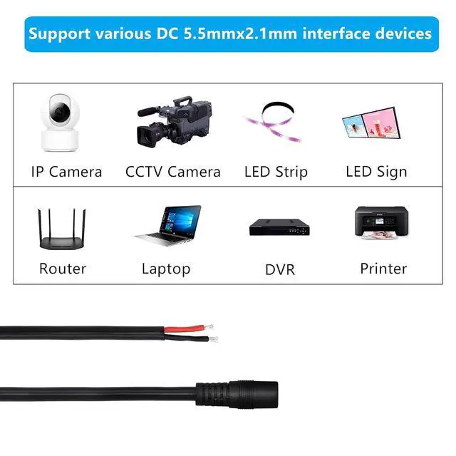 Alt view image 7 of 7 - DC Power Pigtails Cable,3FT DC 5.5MM x 2.1MM Female Plug to Bare Wire Open End Power Wire Supply Repair Cable,16 AWG Barrel Connector Pigtail for CCTV Security Camera,DVR,LED Strip Light Etc-2 Pcs(F)