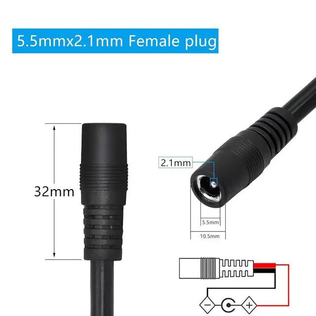 Alt view image 2 of 7 - DC Power Pigtails Cable,3FT DC 5.5MM x 2.1MM Female Plug to Bare Wire Open End Power Wire Supply Repair Cable,16 AWG Barrel Connector Pigtail for CCTV Security Camera,DVR,LED Strip Light Etc-2 Pcs(F)