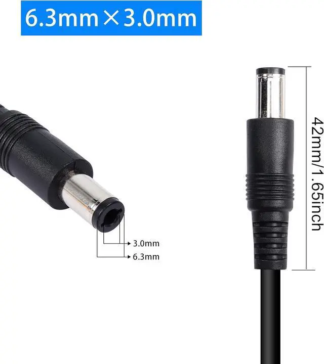 Alt view image 2 of 6 - 2 Pack DC6330 Power Pigtails Cable, DC 6.3mm x 3.0mm Male Plug Jack to Bare Wire Open End, 1FT Power Supply Replacement Repair Cord, for All-in-one Computer, 30cm