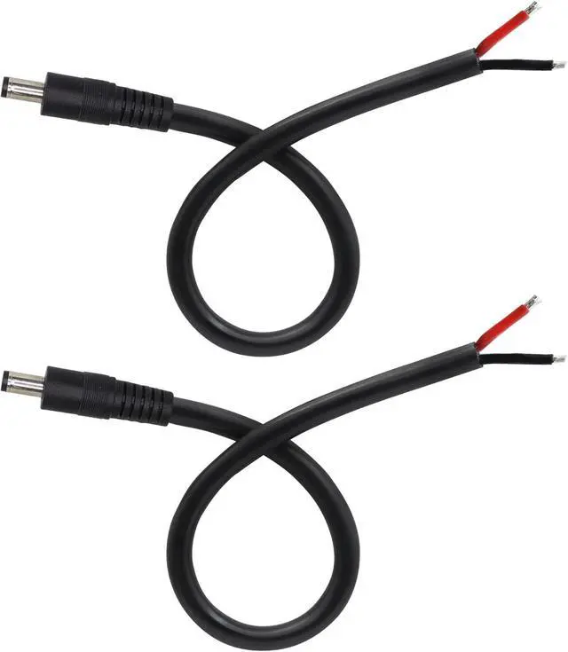 Alt view image 6 of 6 - 2 Pack DC Power Pigtails Cable, DC 5.5mm x 2.5mm Male Plug Jack to Bare Wire Open End Power Supply Replacement Repair Cord, for Security Camera,LED Strip Light,DVR 0.8FT(Black-0.25m)