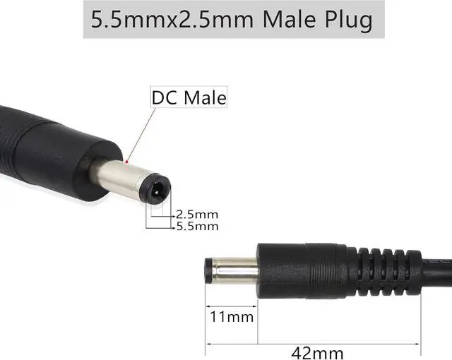 Alt view image 4 of 6 - 2 Pack DC Power Pigtails Cable, DC 5.5mm x 2.5mm Male Plug Jack to Bare Wire Open End Power Supply Replacement Repair Cord, for Security Camera,LED Strip Light,DVR 0.8FT(Black-0.25m)