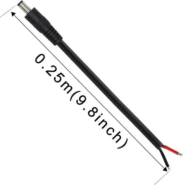Alt view image 3 of 6 - 2 Pack DC Power Pigtails Cable, DC 5.5mm x 2.5mm Male Plug Jack to Bare Wire Open End Power Supply Replacement Repair Cord, for Security Camera,LED Strip Light,DVR 0.8FT(Black-0.25m)