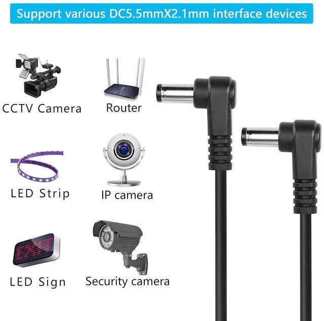 Alt view image 2 of 6 - DC 5.5MM x 2.1MM 90 Degree Male to Male Plug Cable DC5521 Right Angle Coiled Power Adapter Extension Cord for CCTV Surveillance Security Camera LED Strip etc(2 Pack)