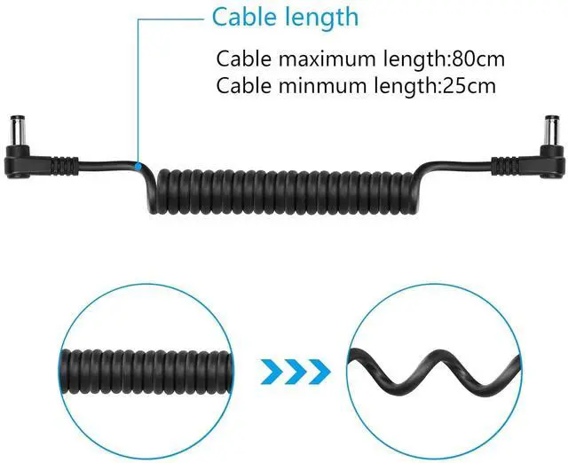 Alt view image 5 of 6 - DC 5.5MM x 2.1MM 90 Degree Male to Male Plug Cable DC5521 Right Angle Coiled Power Adapter Extension Cord for CCTV Surveillance Security Camera LED Strip etc(2 Pack)