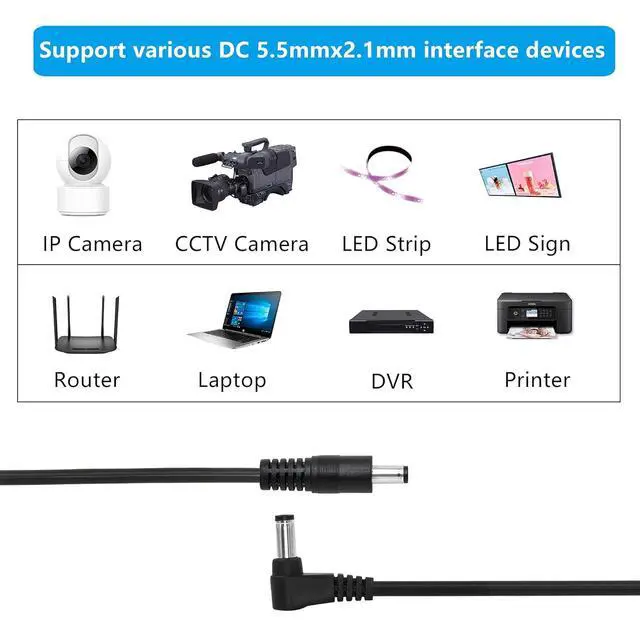 Alt view image 7 of 7 - Right Angle DC to DC Male Power Cable,22AWG DC 5.5MM x 2.1MM Male to 90 Degree DC Male Plug Patch Wire Adapter Extension Cord for Strip Lihgt,CCTV,Car,Monitors,etc(2 Pcs)