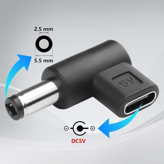 Alt view image 7 of 7 - 2PCS USB Type C Female to DC Male 5.5 x 2.5 mm Adapter, 90 Degree Angled USB C to DC 5V PD Emulator Trigger Charging Adapter Plug for LaptopRouterMobile Power Supply Charger Connector