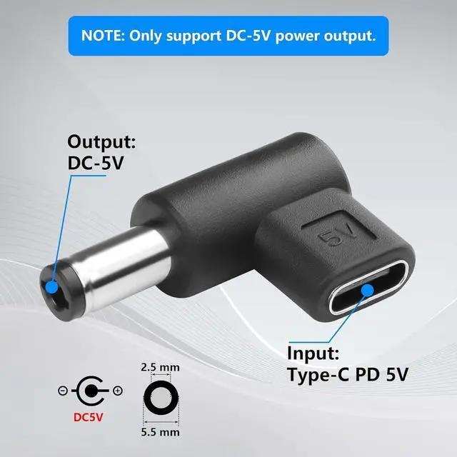 Alt view image 2 of 7 - 2PCS USB Type C Female to DC Male 5.5 x 2.5 mm Adapter, 90 Degree Angled USB C to DC 5V PD Emulator Trigger Charging Adapter Plug for LaptopRouterMobile Power Supply Charger Connector