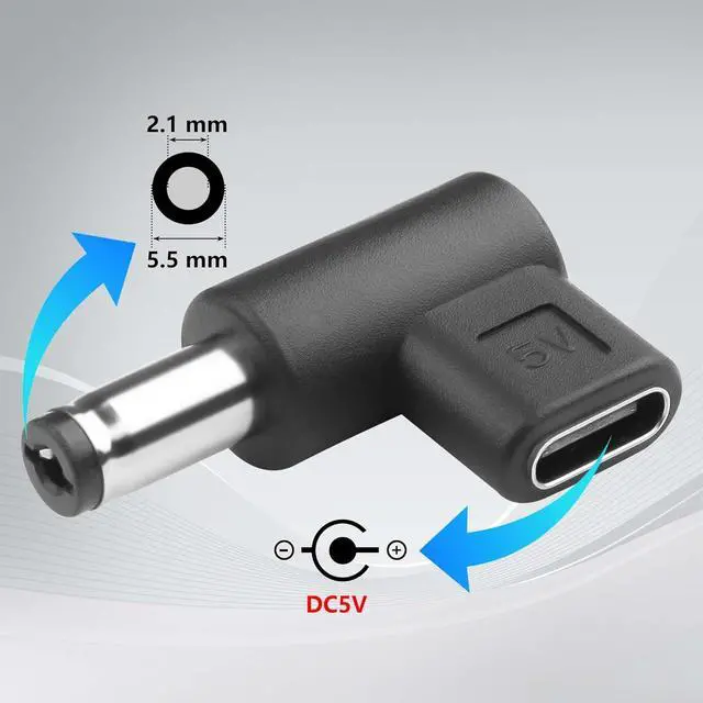 Alt view image 3 of 7 - 2PCS USB Type C Female to DC Male 5.5 x 2.1 mm Adapter, 90 Degree Angled USB C to DC 5V Emulator Trigger Charging Adapter Plug for LaptopRouterMobile Power Supply Charger Connector