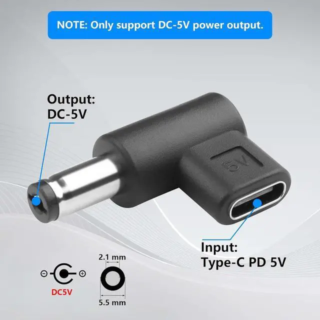 Alt view image 4 of 7 - 2PCS USB Type C Female to DC Male 5.5 x 2.1 mm Adapter, 90 Degree Angled USB C to DC 5V Emulator Trigger Charging Adapter Plug for LaptopRouterMobile Power Supply Charger Connector