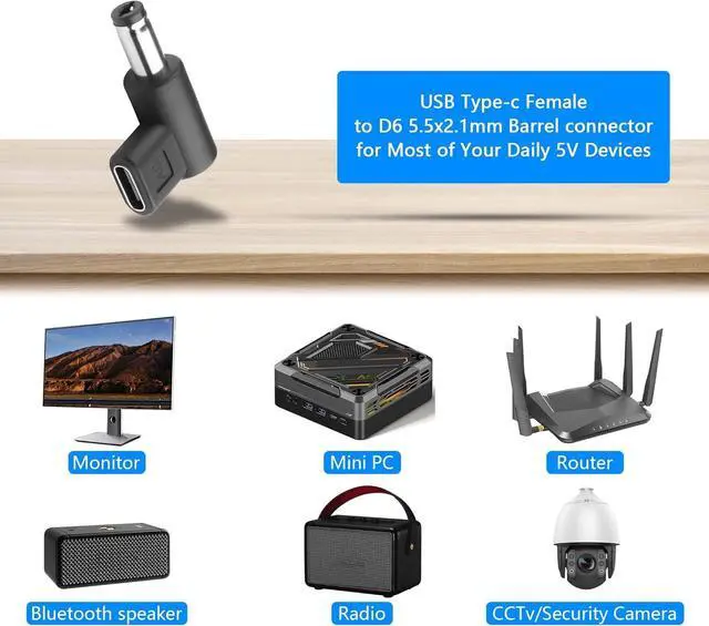 Alt view image 2 of 7 - 2PCS USB Type C Female to DC Male 5.5 x 2.1 mm Adapter, 90 Degree Angled USB C to DC 5V Emulator Trigger Charging Adapter Plug for LaptopRouterMobile Power Supply Charger Connector