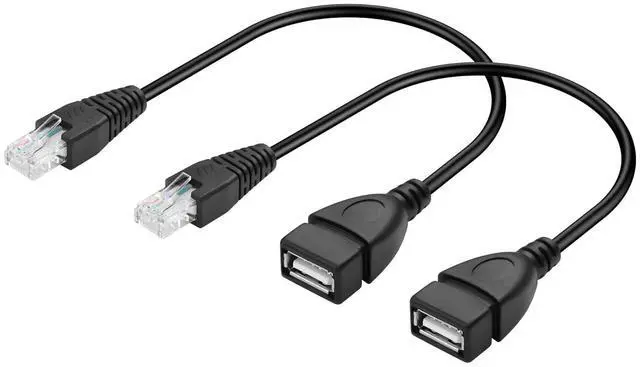 Main image of 2 Pcs USB 2.0 Female to RJ45 8P4C Ethernet Male Extension Cable for Router, ADSL Modem, Camera, Laptop, Desktop (11.81 Inch)
