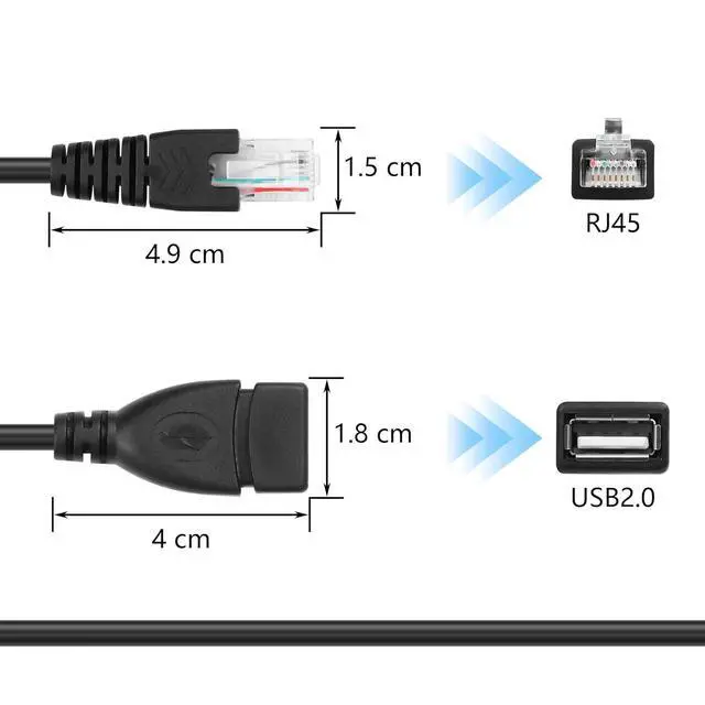 Alt view image 7 of 7 - 2 Pcs USB 2.0 Female to RJ45 8P4C Ethernet Male Extension Cable for Router, ADSL Modem, Camera, Laptop, Desktop (11.81 Inch)