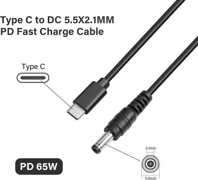 Alt view image 2 of 7 - USB C to DC5521 Power Extension Charge Cable 65W PD USB Type C Input to DC 5.5x2.1mm Output Power Charging Cable, for Router,CCTV,Laptop etc DC Power 12 Volts Device(4.9FT)