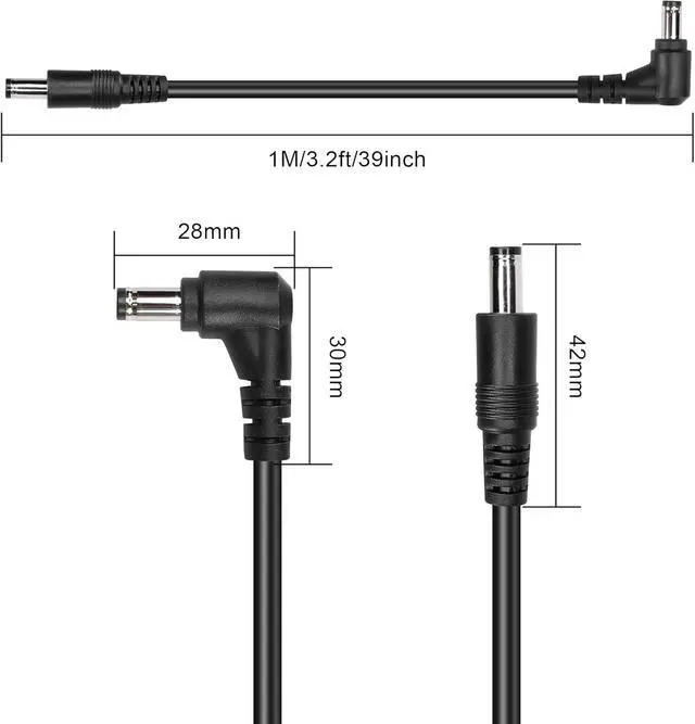 Alt view image 2 of 7 - DC Male to Male Power Extension Cable 18AWG DC 5.5MM x 2.1MM Male to Male 90 Degree Right Angle Plug Power Extension Cord for Strip Lihgt,CCTV,Car,Monitors,etc(2 Pcs) (1m)
