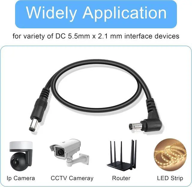 Alt view image 5 of 7 - DC Male to Male Power Extension Cable 18AWG DC 5.5MM x 2.1MM Male to Male 90 Degree Right Angle Plug Power Extension Cord for Strip Lihgt,CCTV,Car,Monitors,etc(2 Pcs) (1m)