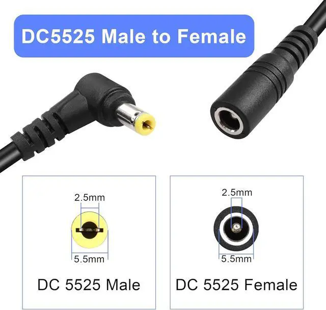 Alt view image 4 of 7 - DC 5.5mm x 2.5mm Power Extension Cable.18AWG DC5525 90 Degree Male to Female Power Adapter Cable for Security Camera,LED Strip Light Etc. (3m/9.8FT)