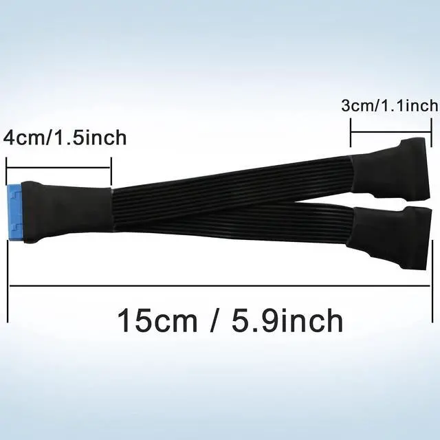 Alt view image 6 of 6 - USB 3.0 Header Extension Cable, 19/20 Pin 1 to 2 Y Splitter Internal Extension Adapter DIY(5.9 inch)