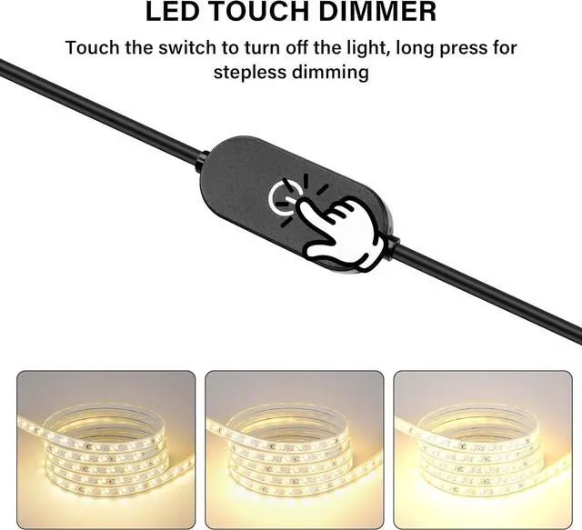 Alt view image 3 of 7 - LED Strip Touch Dimmer 12V 3A USB Male to 5.5x2.5mm DC Male Controller Switch Extension Power Cord Connector Single Colour Dimming Switch Controller for LED Strip Light(3.28ft)