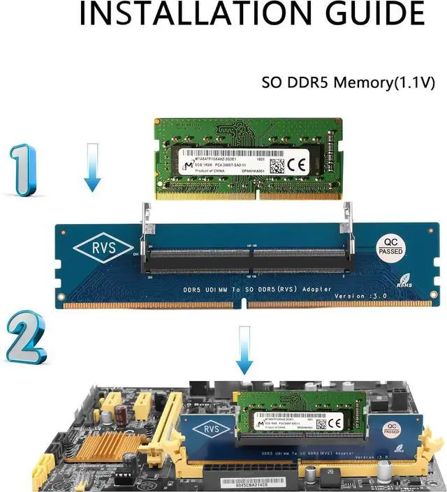 Alt view image 5 of 6 - Desktop DDR5 to Laptop DDR5 Adapter Card DDR5 U-DIMM to SO DDR5(RVS) Adapter for Desktop and Laptop DDR5 Memory Modules
