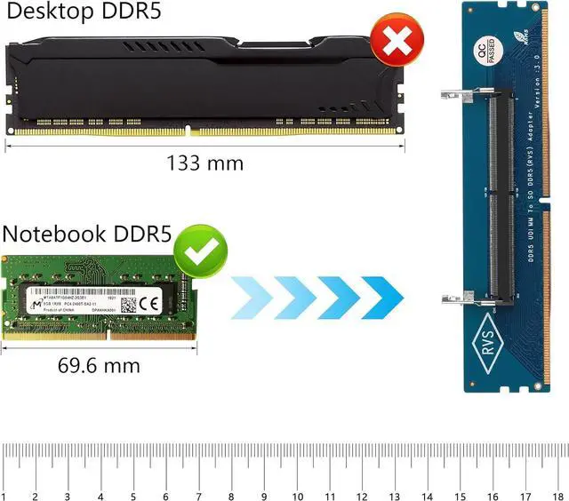 Alt view image 4 of 6 - Desktop DDR5 to Laptop DDR5 Adapter Card DDR5 U-DIMM to SO DDR5(RVS) Adapter for Desktop and Laptop DDR5 Memory Modules