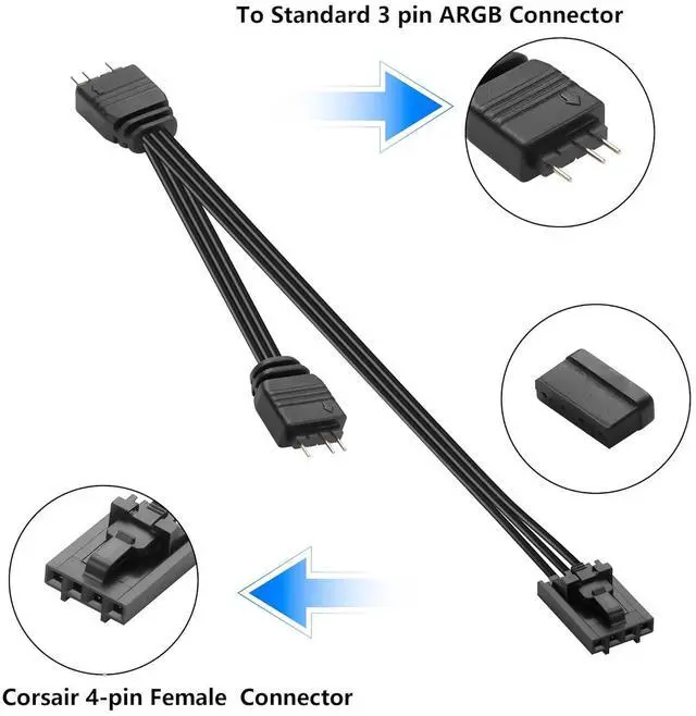 Alt view image 2 of 6 - 2 Pcs RGB Fan Splitter Cable 4-Pin Commander Female to Three 5V 3-Pin RGB Male Conversion Cable 1 to 3 ARGB Splitter Cable for Commander CoreXT,Commander Core etc(14.96 Inch) (1 to 2)