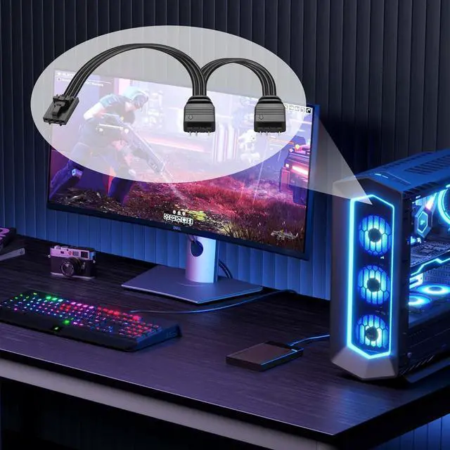 Alt view image 3 of 6 - 2 Pcs RGB Fan Splitter Cable 4-Pin Commander Female to Three 5V 3-Pin RGB Male Conversion Cable 1 to 3 ARGB Splitter Cable for Commander CoreXT,Commander Core etc(14.96 Inch) (1 to 2)