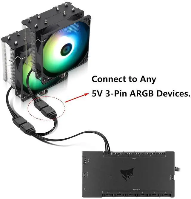 Alt view image 6 of 6 - 2 Pcs RGB Fan Splitter Cable 4-Pin Commander Female to Three 5V 3-Pin RGB Male Conversion Cable 1 to 3 ARGB Splitter Cable for Commander CoreXT,Commander Core etc(14.96 Inch) (1 to 2)