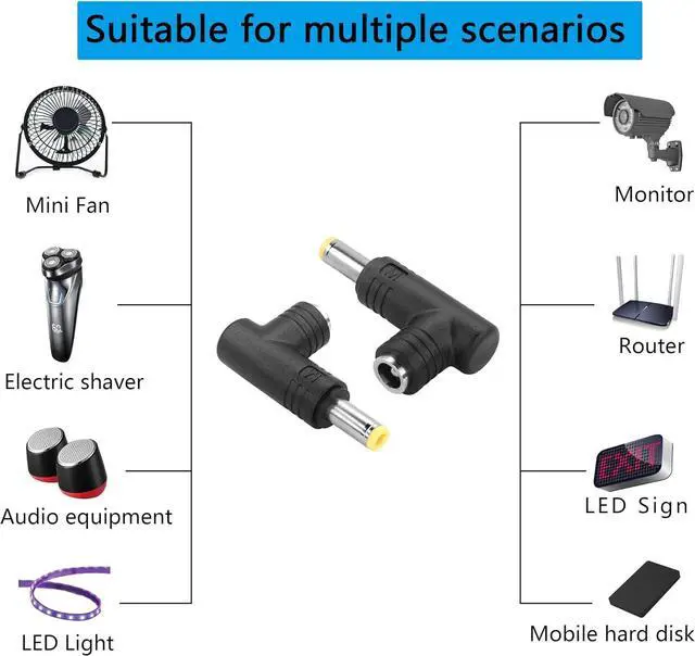 Alt view image 5 of 7 - DC Power Connector Adapter 90 Degree Angle 5.5mm x 2.5mm Male Plug to 5.5mm x 2.5mm Female Jack Coupler Converter for Laptop Portable Power Source CCTV Camera Strip Lighting (5PCS)