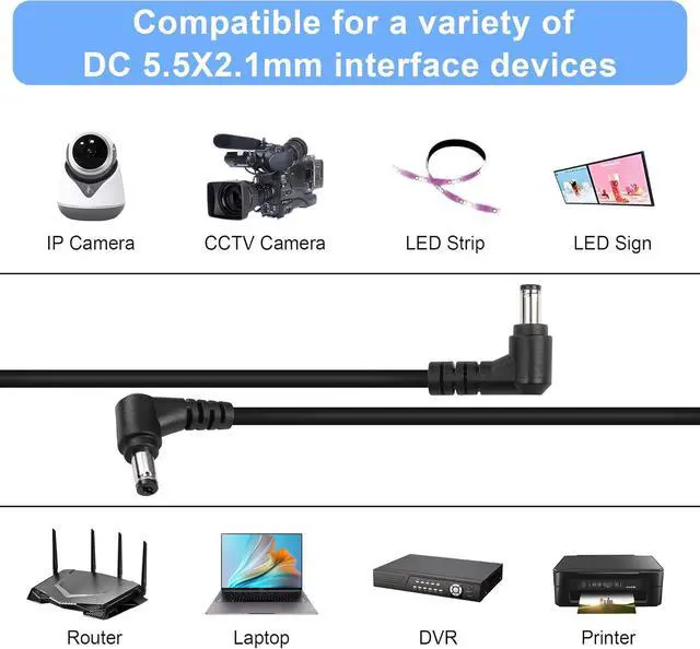 Alt view image 5 of 6 - PCS DC 5.5mm x 2.1mm Power Extension Cable 90 Degree Right Angle Male to Male Adapter Power Cord for DC 12V Power Adapter, CCTV Security Camera LED Strip,Routers, Printers etc(0.3m)