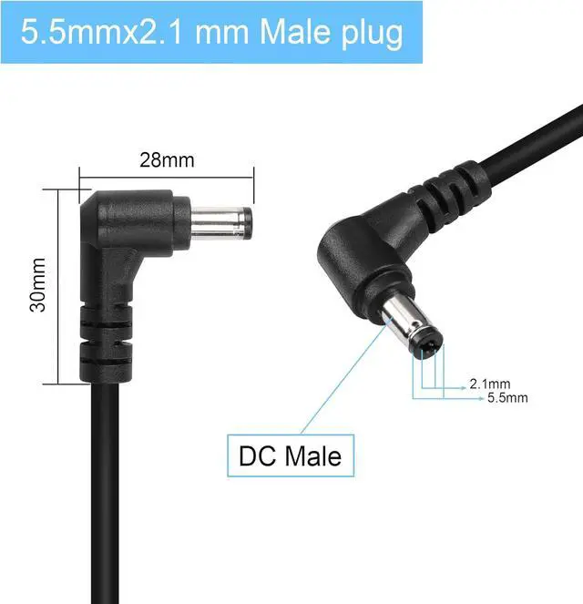 Alt view image 2 of 6 - PCS DC 5.5mm x 2.1mm Power Extension Cable 90 Degree Right Angle Male to Male Adapter Power Cord for DC 12V Power Adapter, CCTV Security Camera LED Strip,Routers, Printers etc(0.3m)